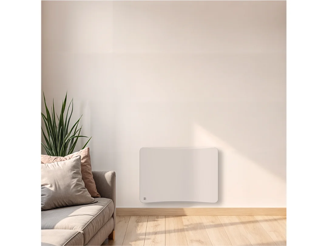 Radiateur électrique fixe à inertie sèche fonte + film avec thermostat interchangeable 1000W Bestherm ALMEA horizontal blanc