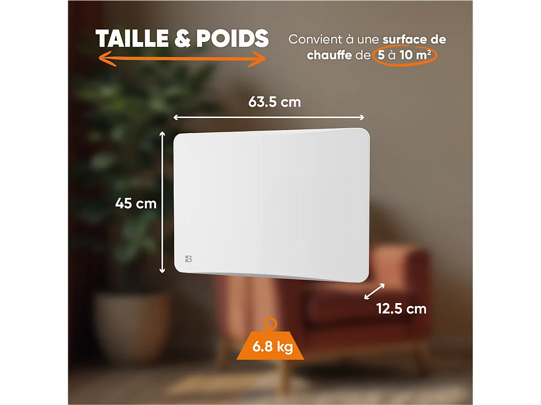 Radiateur électrique fixe à inertie sèche fonte + film avec thermostat interchangeable 1000W Bestherm ALMEA horizontal blanc