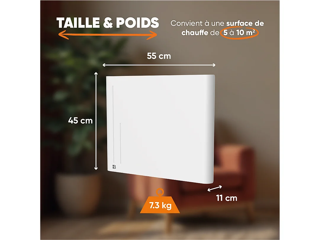 Radiateur électrique fixe à inertie sèche céramique 1000W Bestherm ALBA horizontal blanc