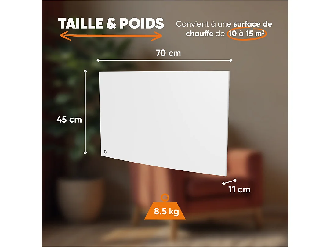 Radiateur électrique fixe à inertie sèche fonte 1500W Bestherm BIA horizontal blanc