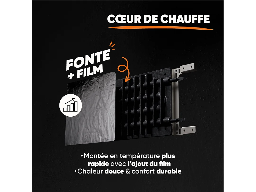 Radiateur électrique fixe à inertie sèche fonte + film avec thermostat interchangeable 2000W Bestherm ALMEA horizontal blanc