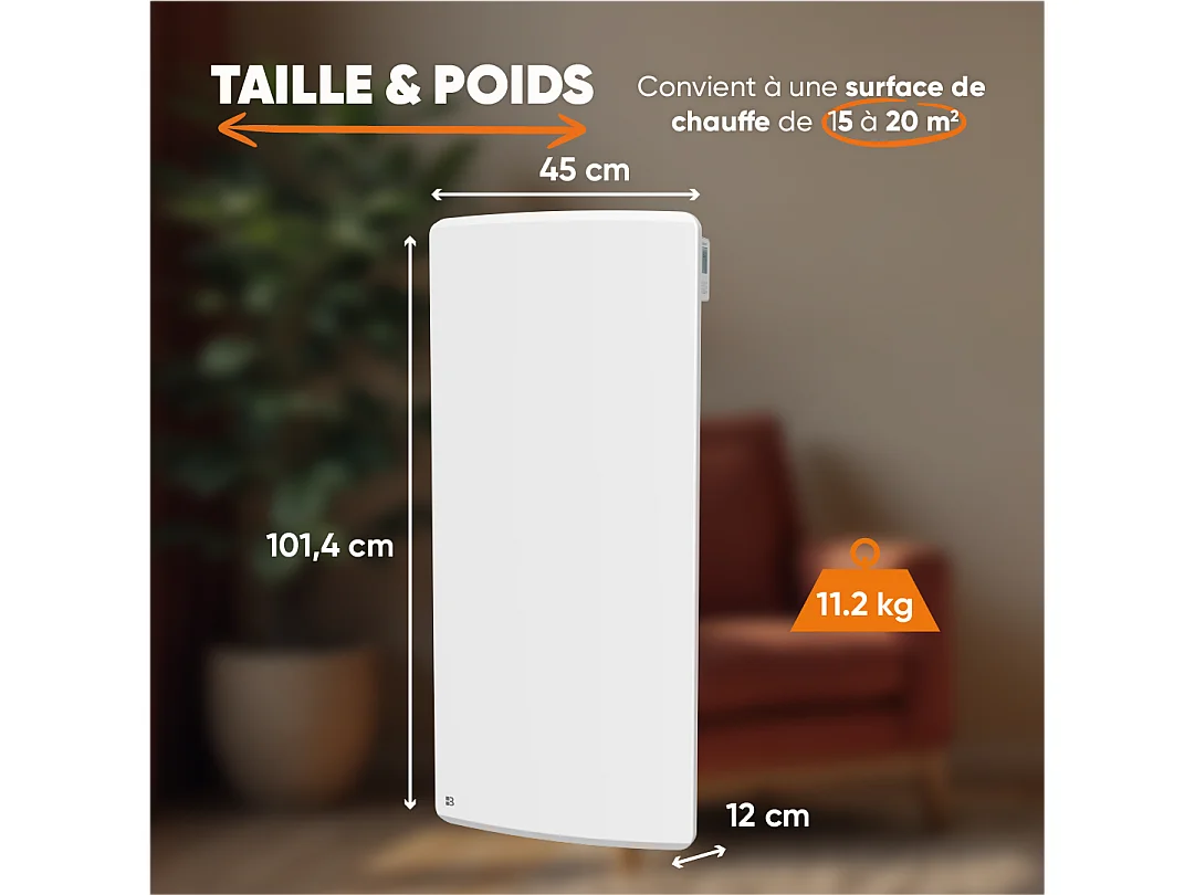 Radiateur électrique fixe à inertie sèche céramique 2000W Bestherm ARIA vertical blanc