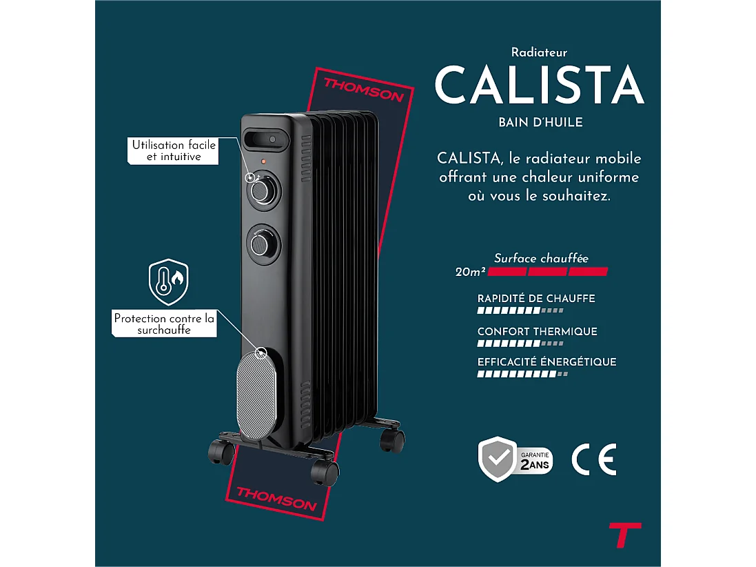 Radiateur mobile bain d'huile THOMSON CALISTA 2000W noir