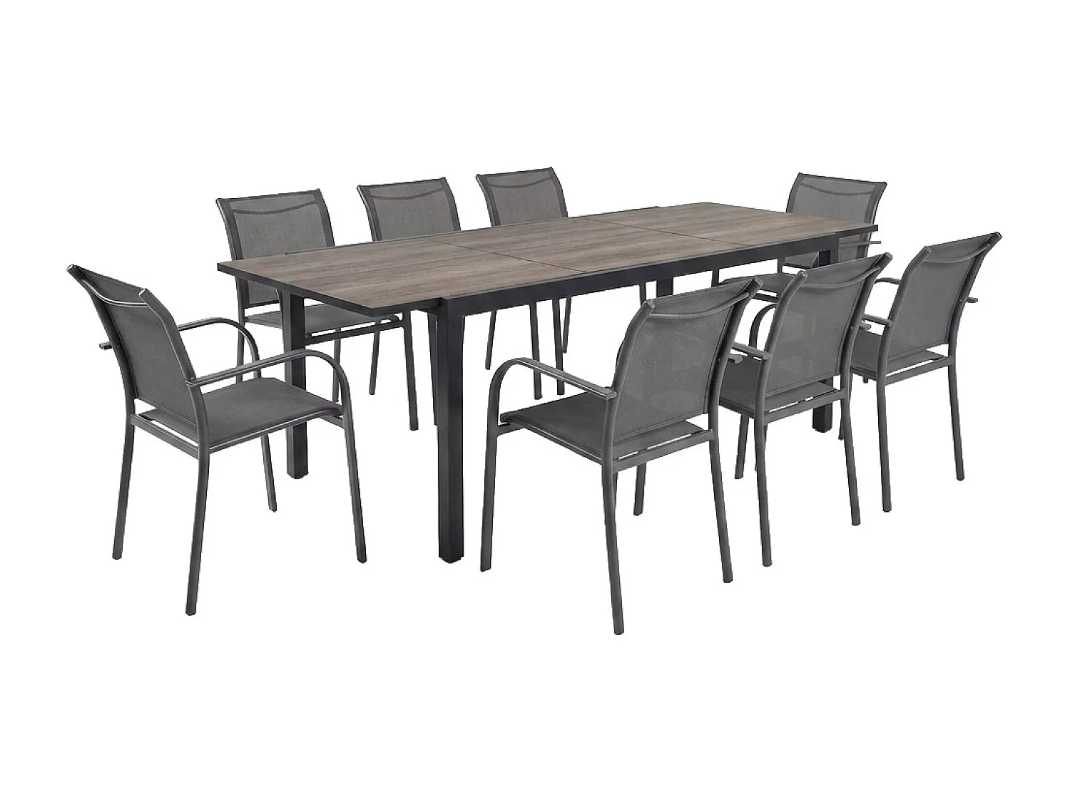 Table de jardin extensible aluminium effet bois + 8 assises anthracite - Nashville / Amara