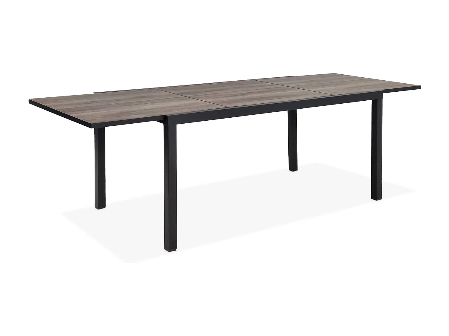 Table de jardin extensible aluminium effet bois + 8 assises anthracite - Nashville / Amara