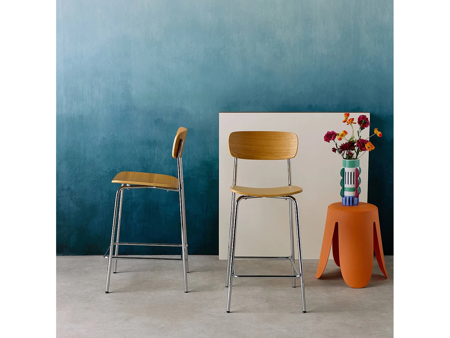 Set di 2 sgabelli da bar vintage metallo e compensato, grigio perlato