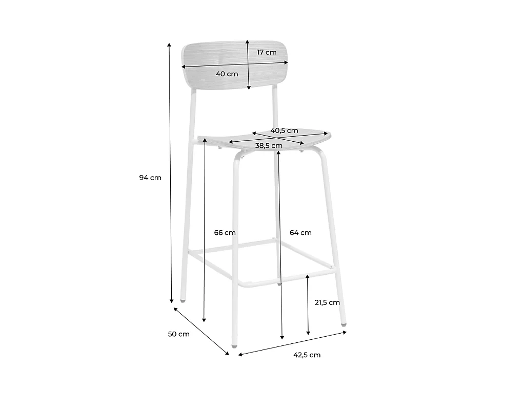 Set di 2 sgabelli da bar vintage metallo e compensato Grigio perlato - 42.5x50x94 cm