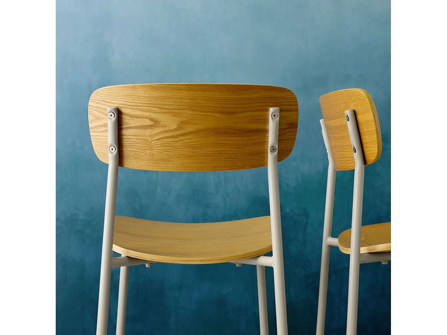 Set di 2 sgabelli da bar vintage metallo e compensato, beige