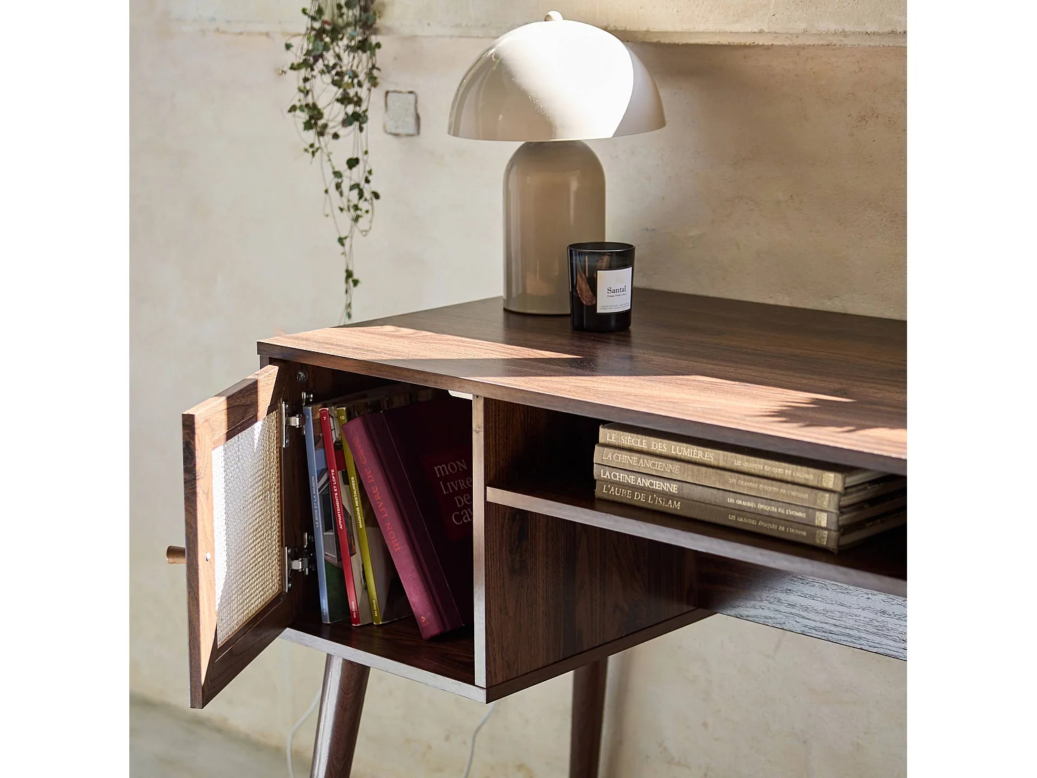 Escritorio decoración madera con 2 puertas madera oscura