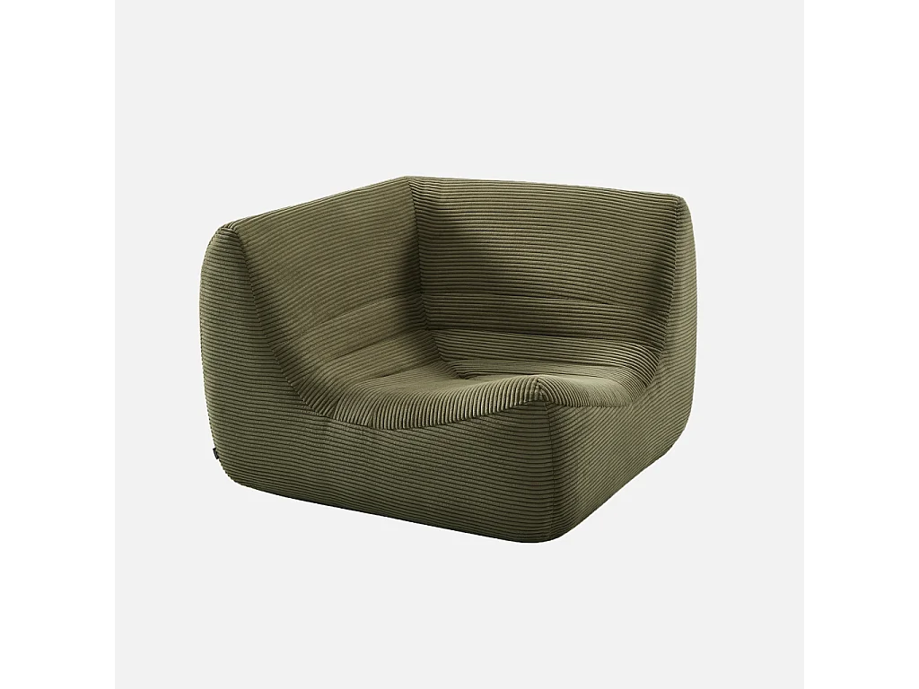 Chauffeuse d'angle velours côtelé 1 place kaki - Sokol