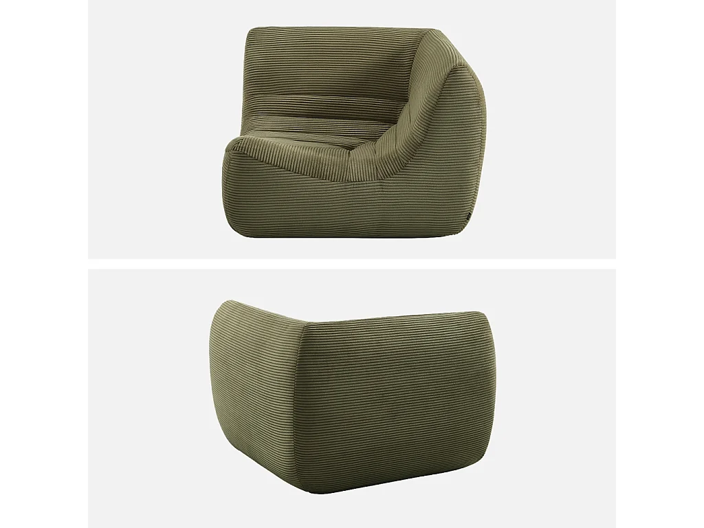 Chauffeuse d'angle velours côtelé 1 place kaki - Sokol