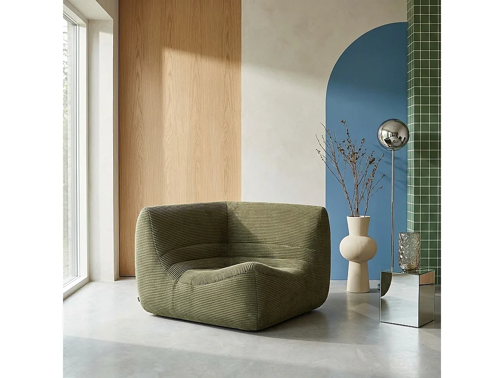 Chauffeuse d'angle velours côtelé 1 place kaki - Sokol