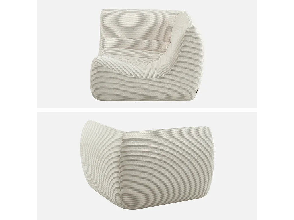 Chauffeuse d'angle velours côtelé 1 place crème - Sokol