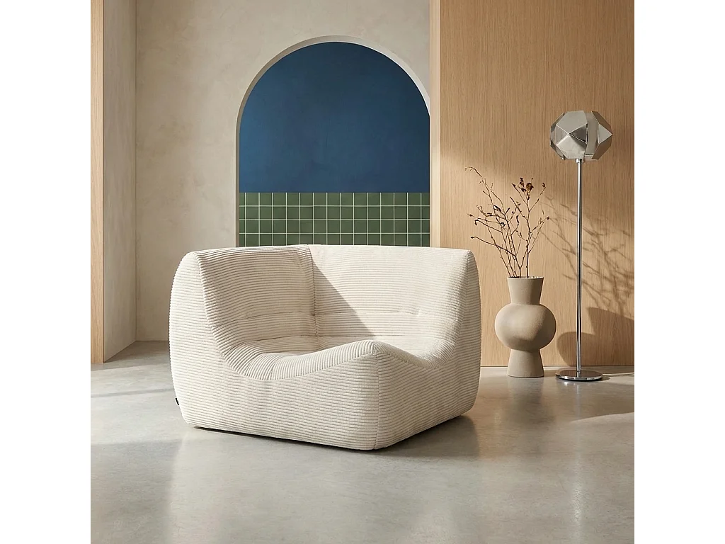 Chauffeuse d'angle velours côtelé 1 place crème - Sokol