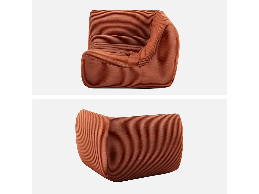 Chauffeuse d'angle velours côtelé 1 place terracotta - Sokol