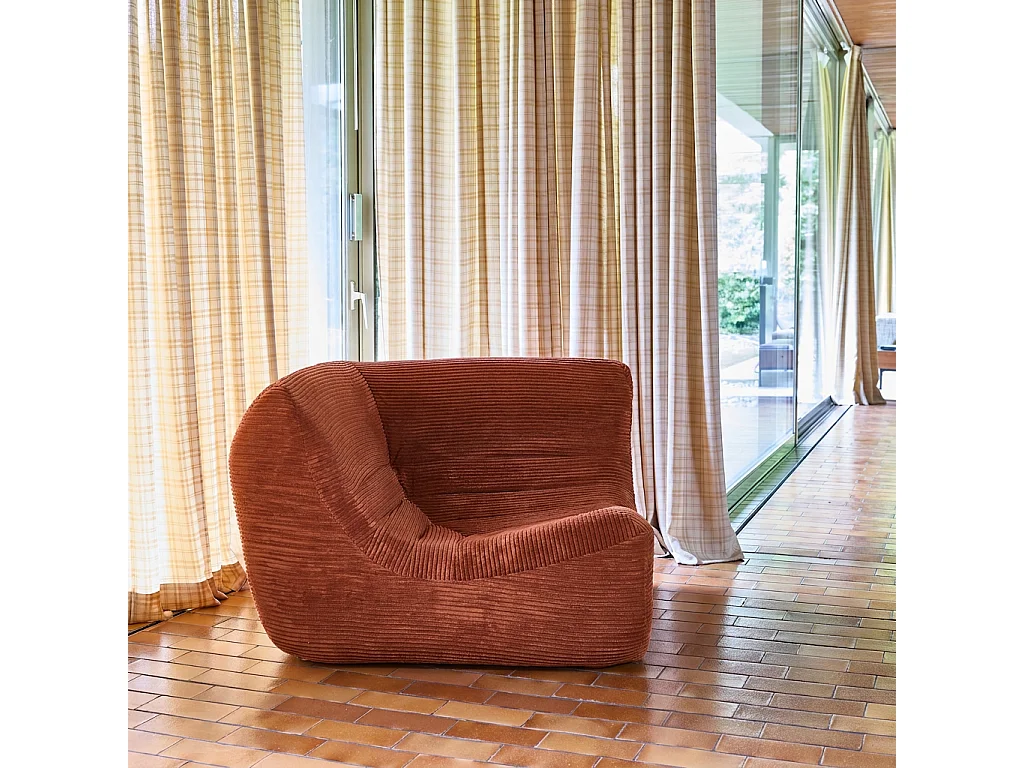 Chauffeuse d'angle velours côtelé 1 place terracotta - Sokol