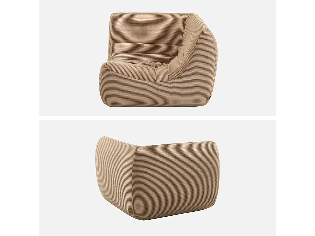 Chauffeuse d'angle velours côtelé 1 place beige foncé - Sokol