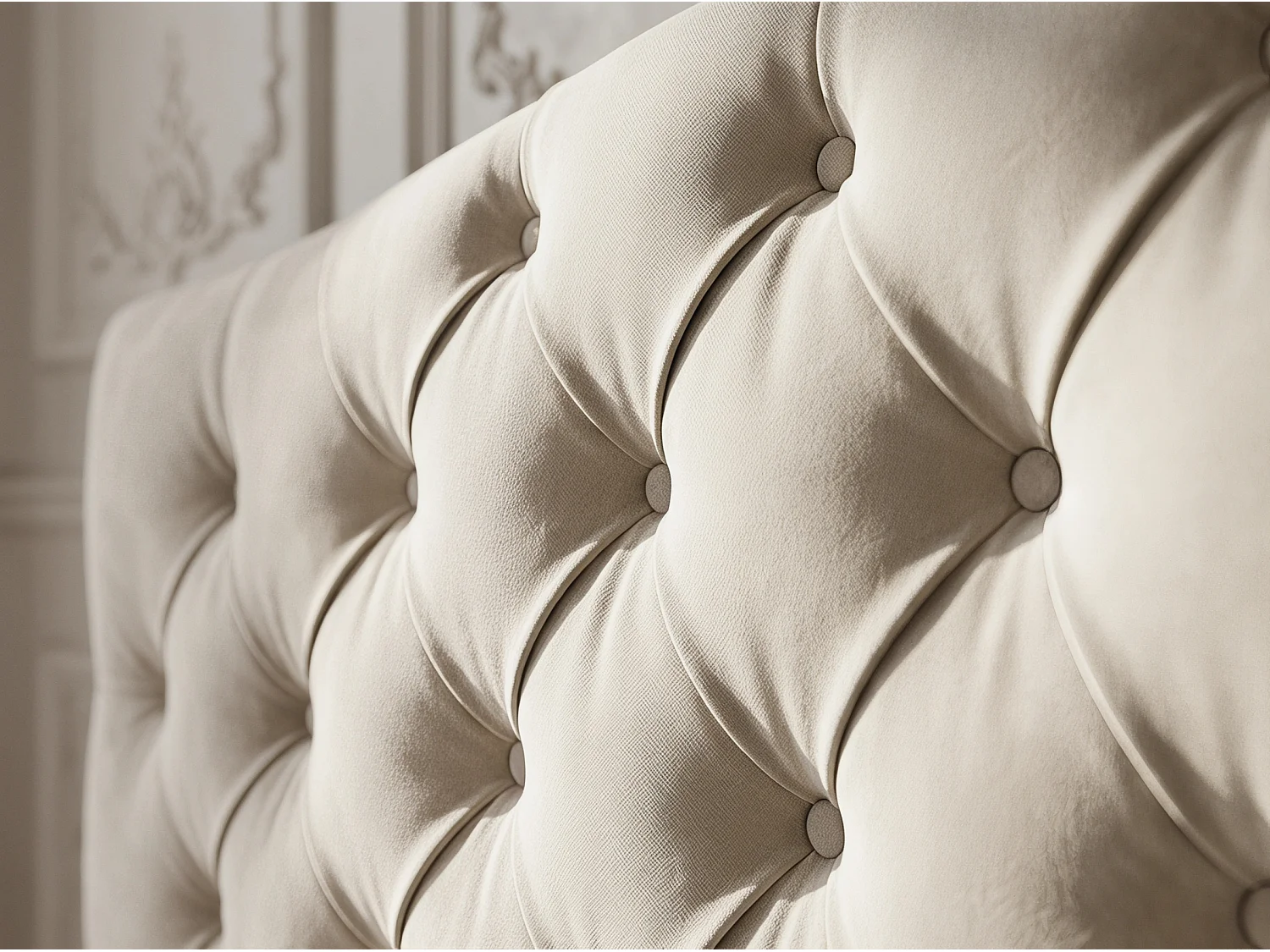 Lit coffre capitonné - 140x200cm - avec tiroir et sommier à lattes - Beige
