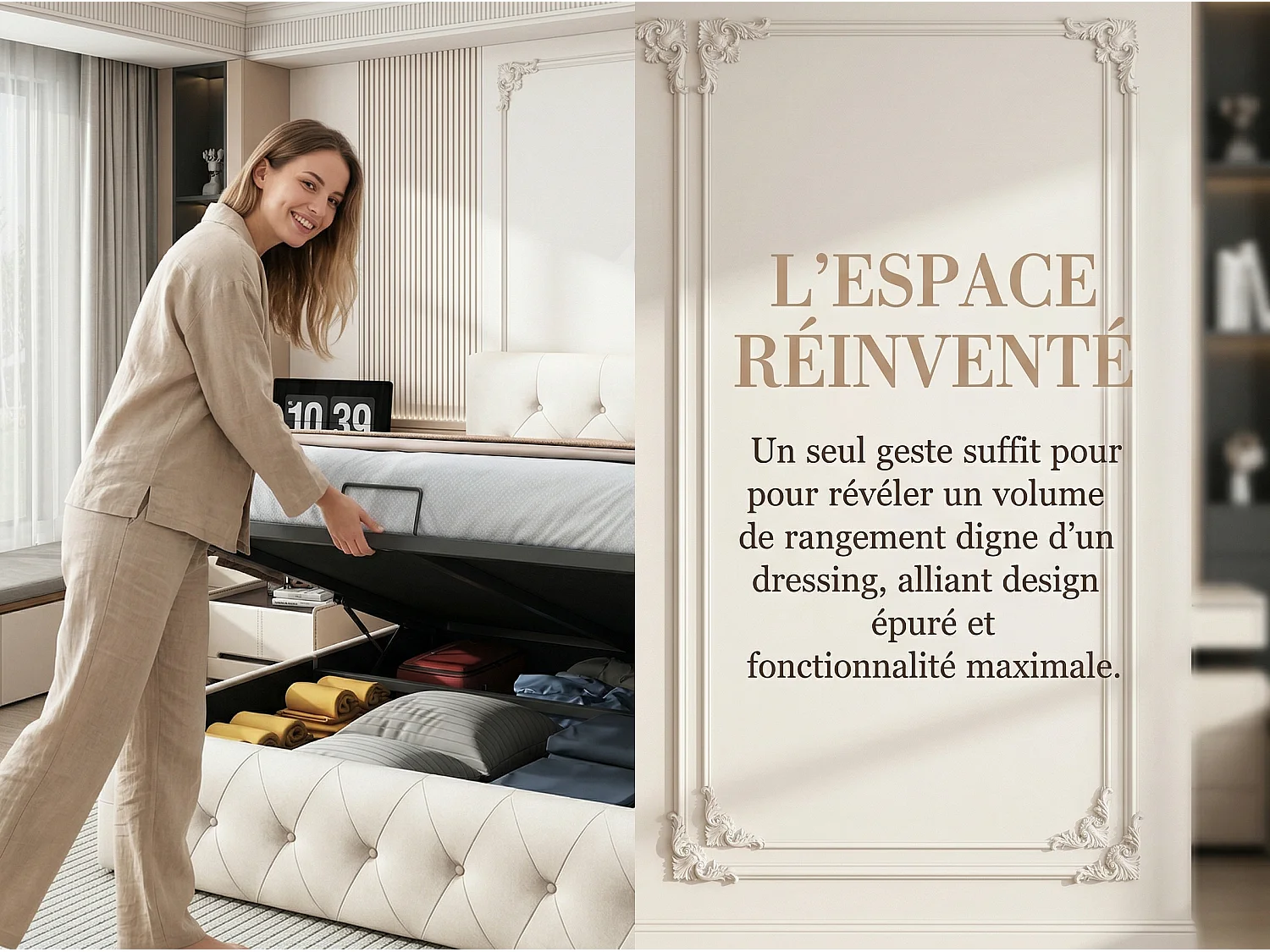 Lit coffre 160x200 cm avec tête de lit - Velours - Sommier à lattes et rangement hydraulique