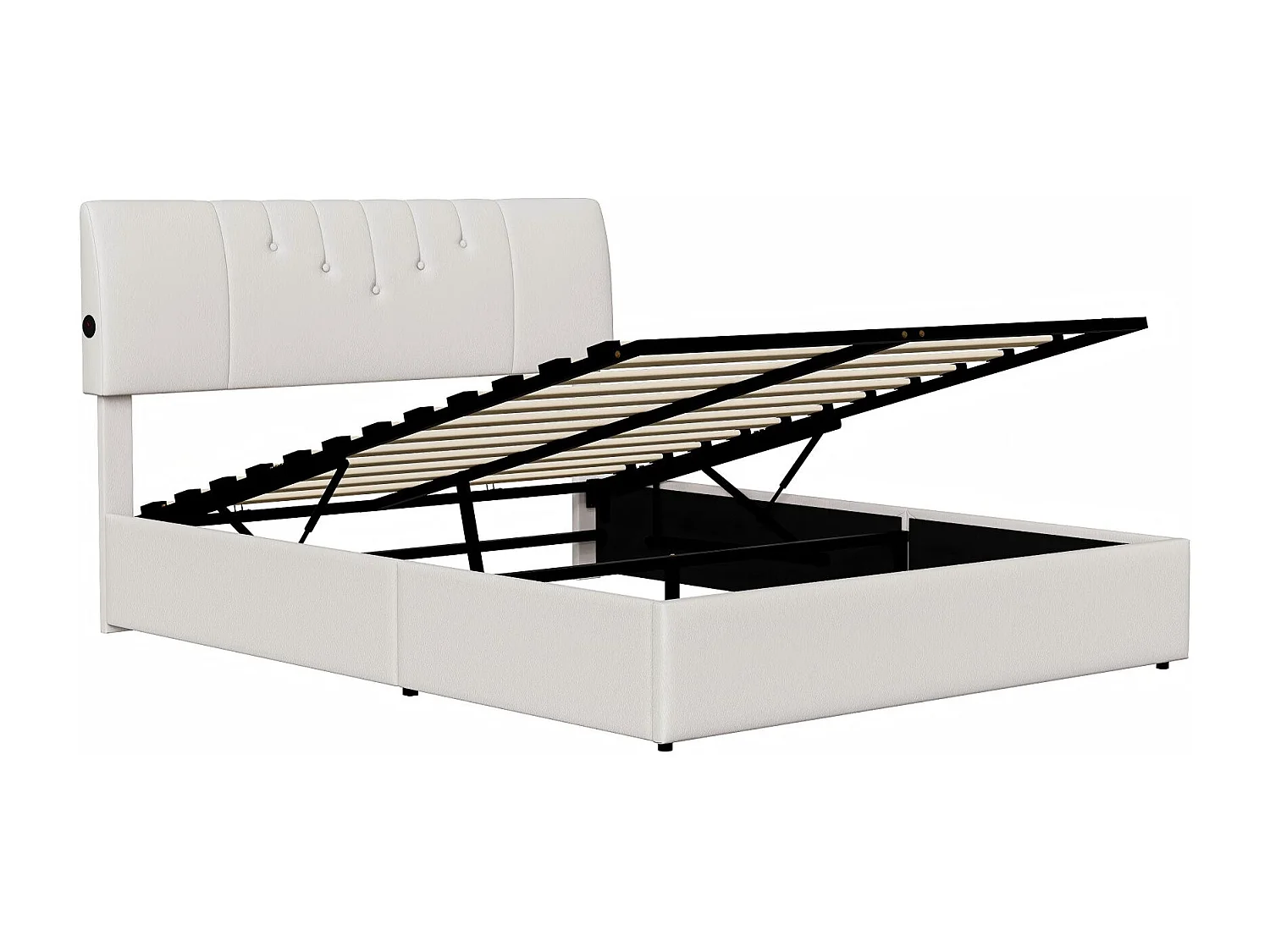 Lit coffre 140 x 200 cm - Rangement hydraulique avec LED et interface USB - Cadre de lit rembourré Blanc