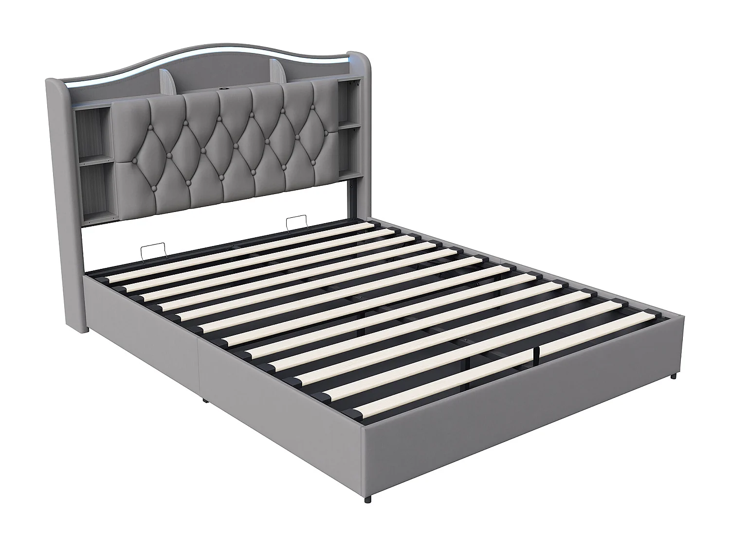Lit coffre  140x200 cm - velours - avec  LED et USB - avec rangement