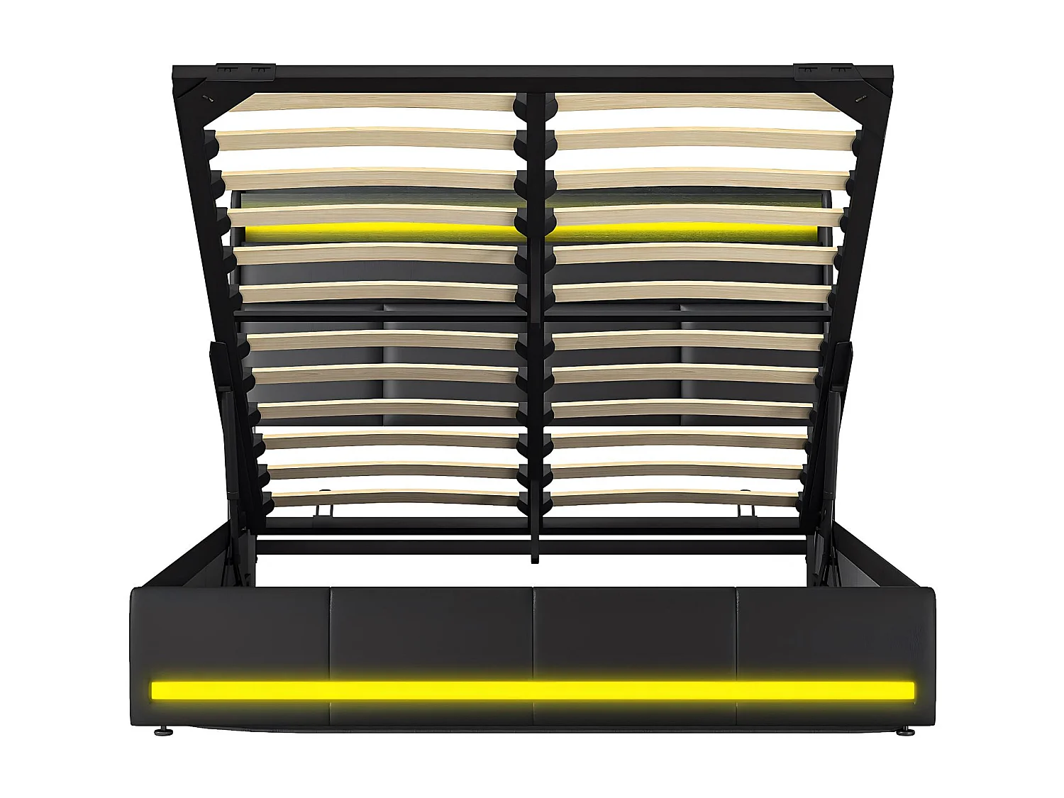 Lit coffre LED flottant noir avec éclairage, lit double design moderne, tête de lit rembourrée, rangement