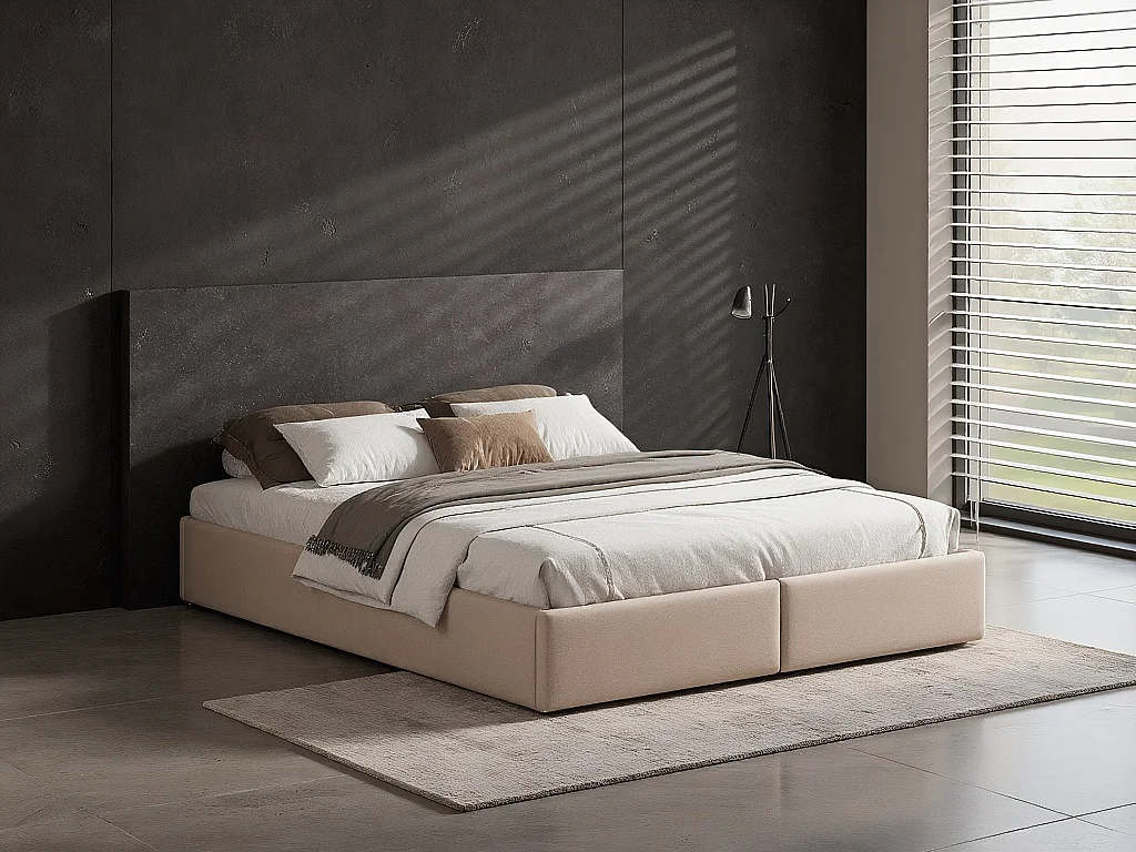 Lit coffre avec tiroirs - 160x200cm - avec rangement hydraulique et sommier à lattes - Beige