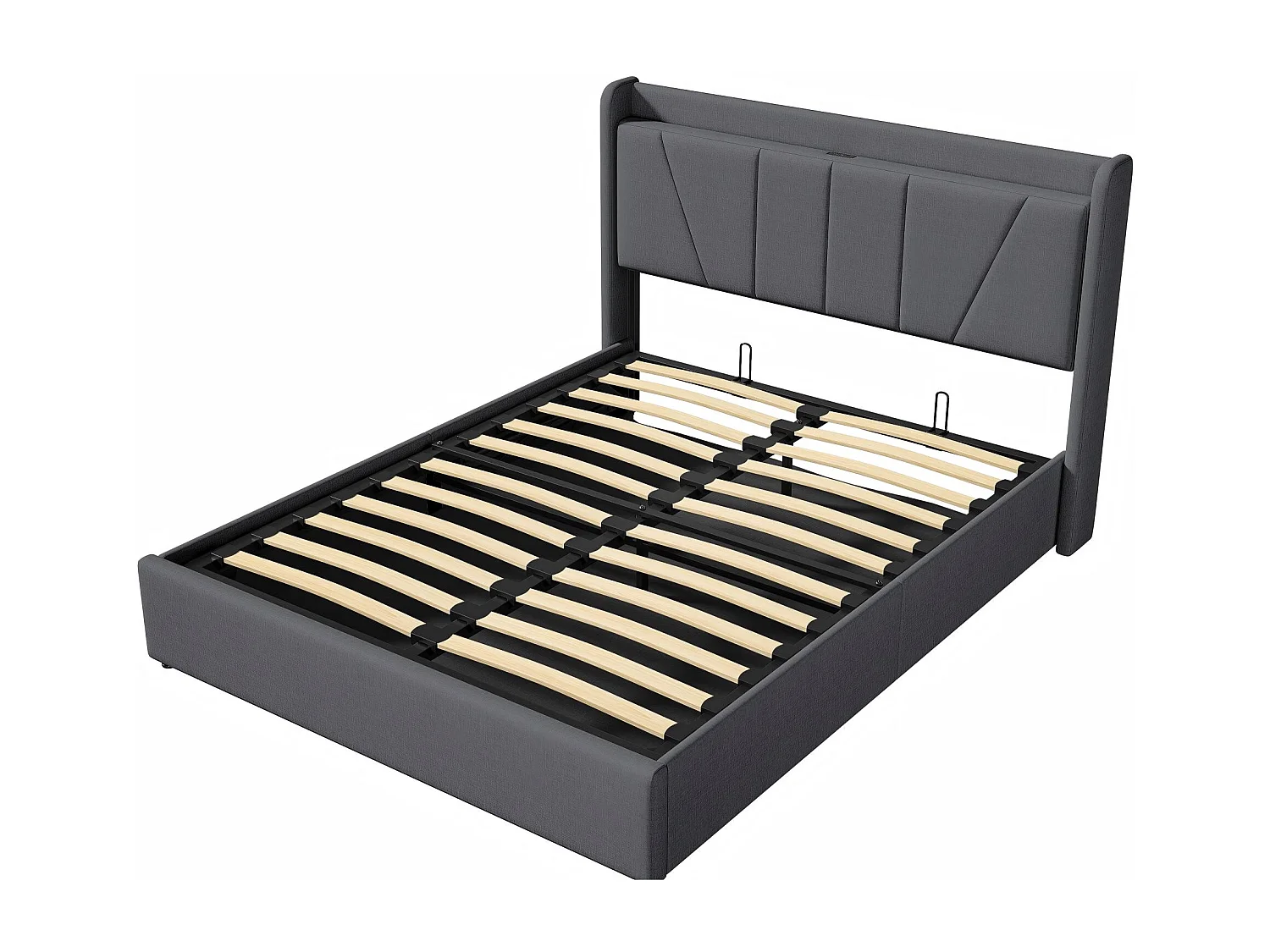 Lit coffre 160x200 cm - USB et Type-C - Tête de lit avec étagère - Sommier relevable - Grand rangement - Design moderne