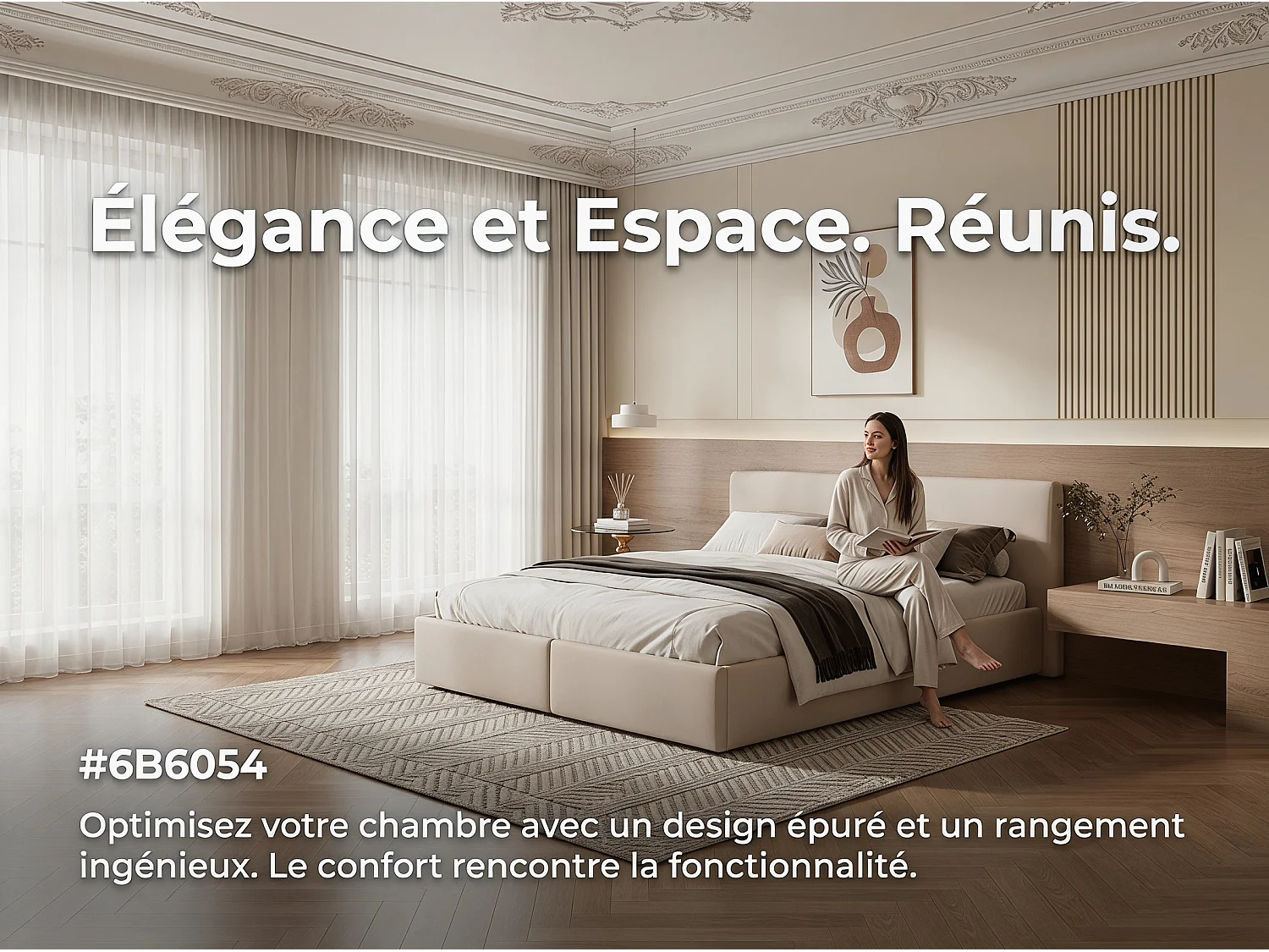 Lit coffre avec tiroirs - 140x200cm - avec rangement hydraulique et sommier à lattes - Beige