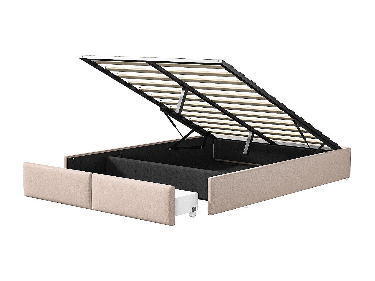 Lit coffre avec tiroirs - 140x200cm - avec rangement hydraulique et sommier à lattes - Beige