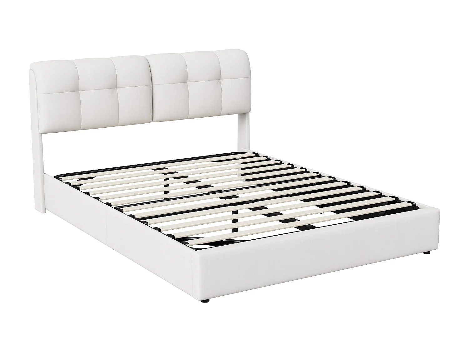 Lit coffre 140x200 cm beige - avec tête de lit rembourrée, lit double avec sommier relevable