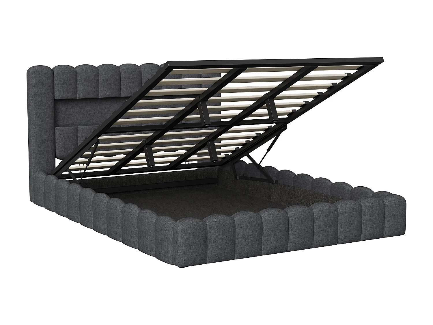 Lit coffre 180x200 cm - Lit rembourré gris avec LED et port USB - Sommier relevable - Grand rangement - Matelas non inclus