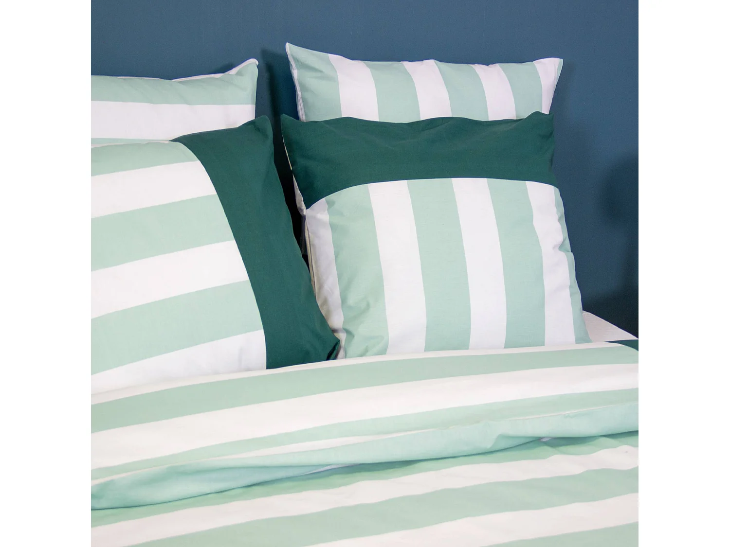 Parure de lit coton motifs rayures 2 places blanc et vert 260 x 240cm - Tendora