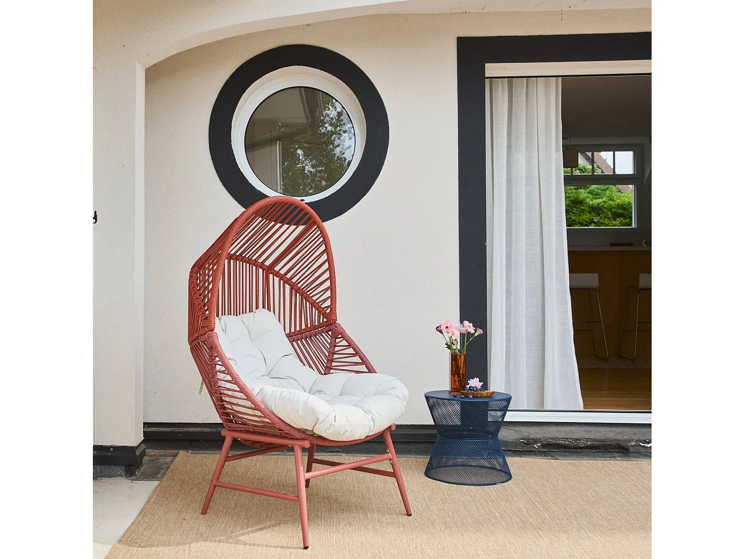 Fauteuil oeuf de jardin acier et résine tressée terracotta - Ovoa