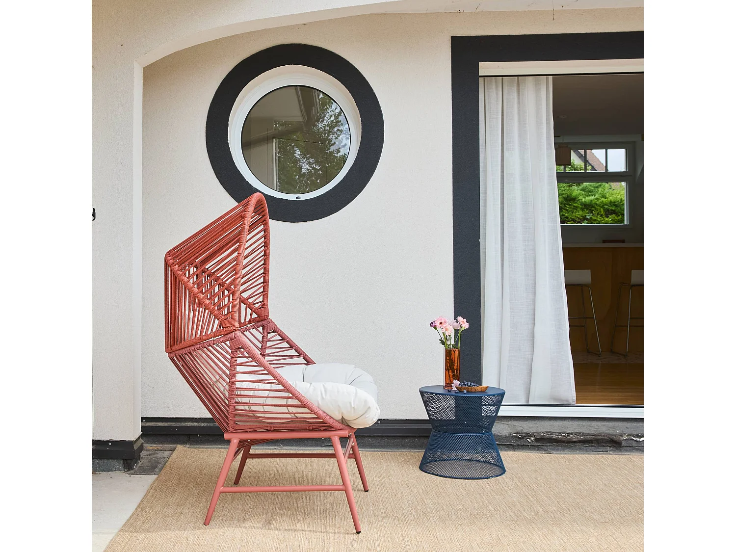 Fauteuil oeuf de jardin acier et résine tressée terracotta - Ovoa