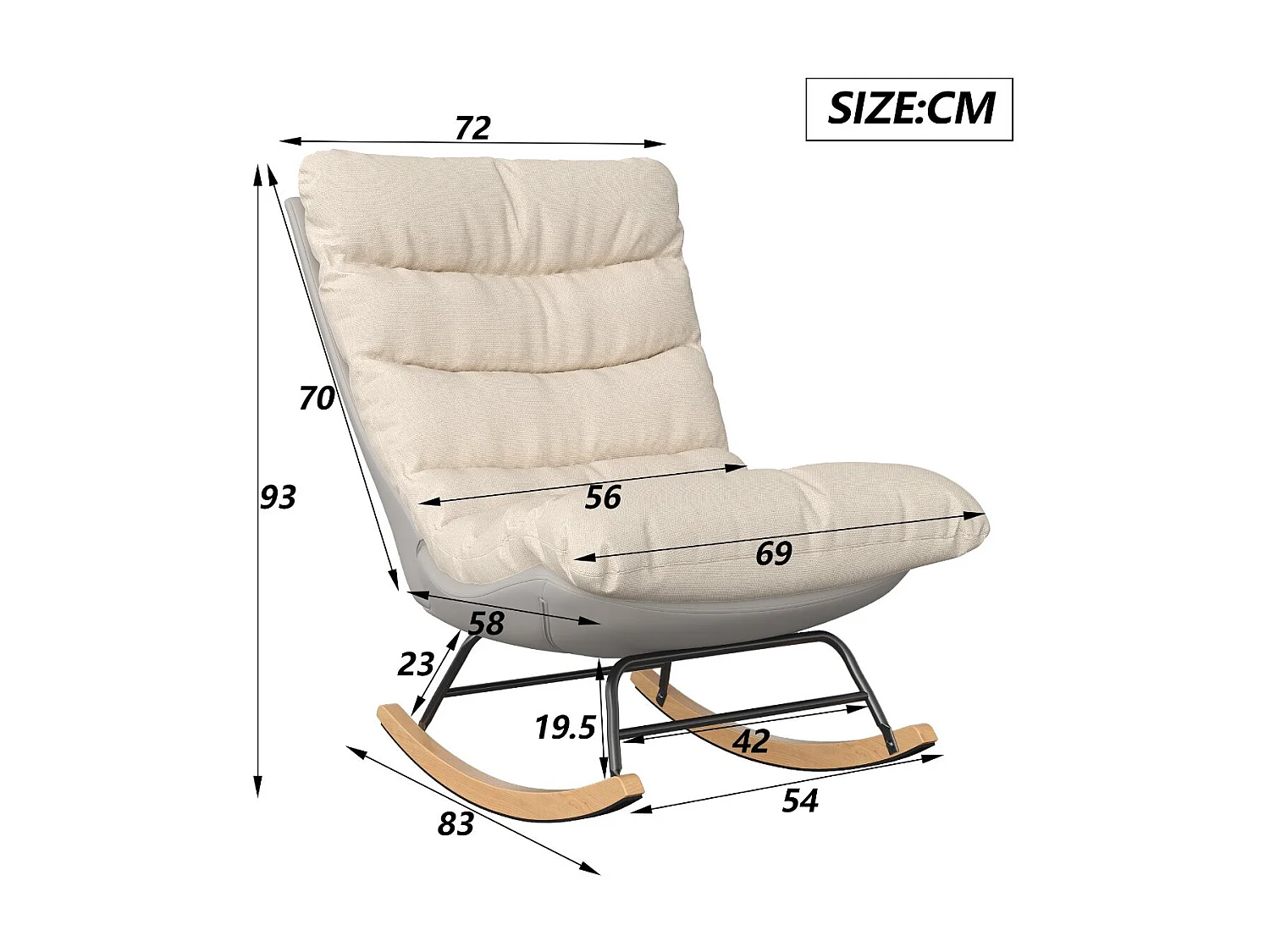 Fauteuil à Bascule Adulte - Chaise à Bascule d'extérieur Ergonomique - pour Salon - Jardin - Chambre - Beige