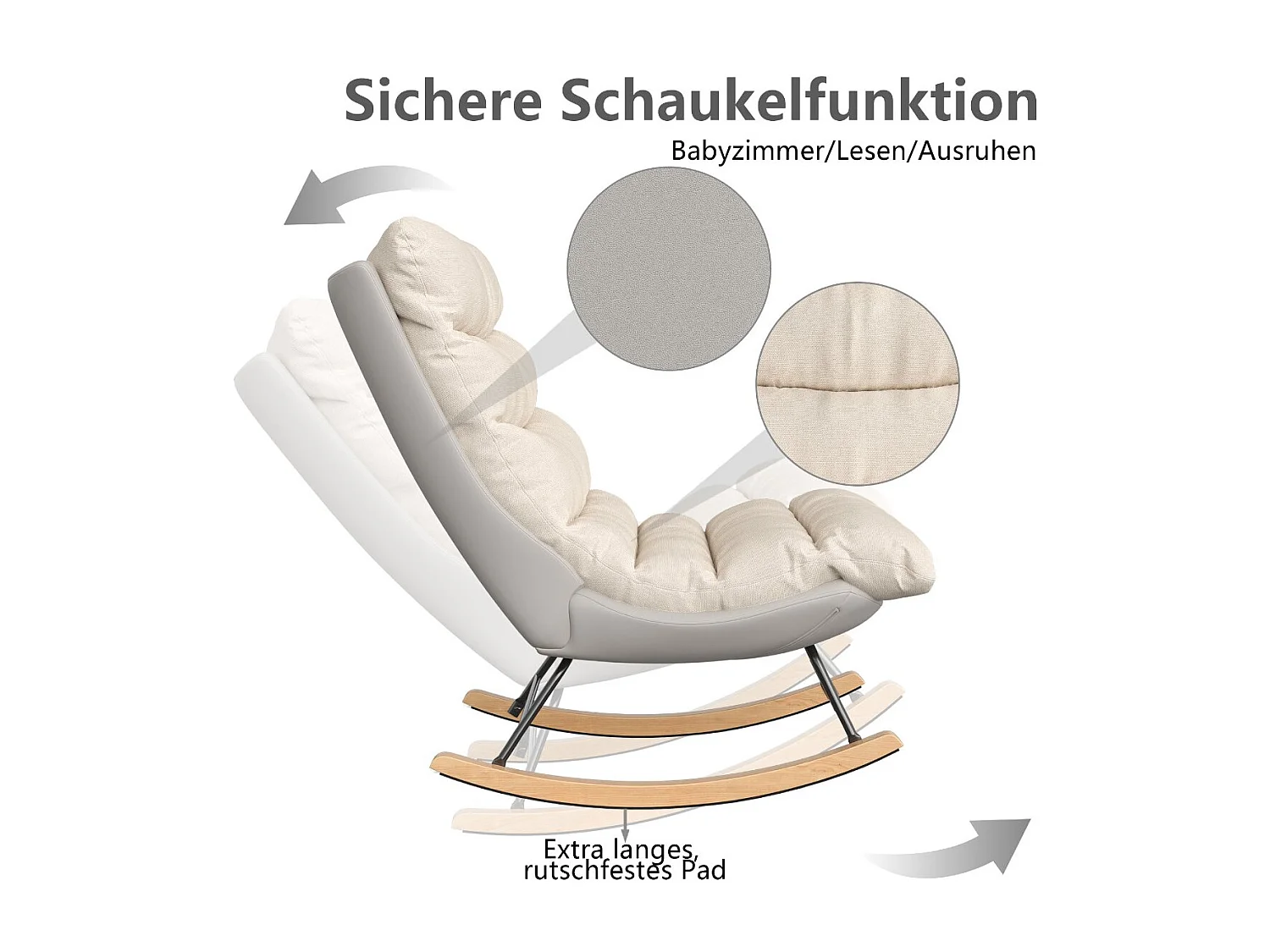 Fauteuil à Bascule Adulte - Chaise à Bascule d'extérieur Ergonomique - pour Salon - Jardin - Chambre - Beige