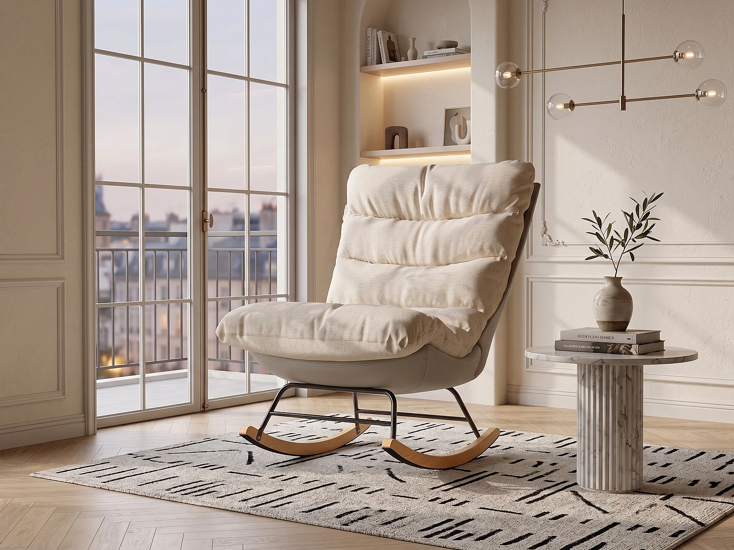 Fauteuil à Bascule Adulte - Chaise à Bascule d'extérieur Ergonomique - pour Salon - Jardin - Chambre - Beige