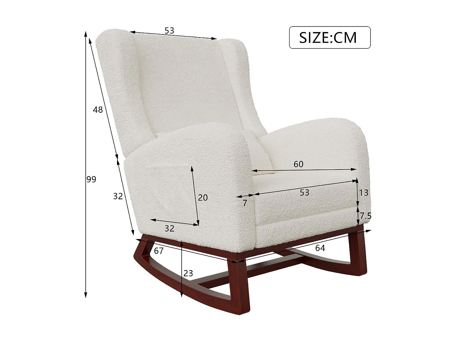 Fauteuil relax scandinave en tissu, fauteuil lounge avec accoudoirs et coussin lombaire, fauteuil salon chambre, blanc