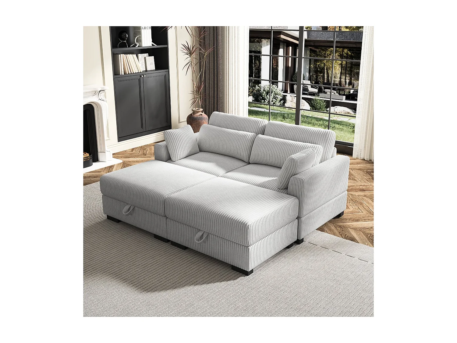 Canapé 2 places en velours côtelé gris avec coussins, sofa confortable avec accoudoirs, canapé moderne compact pour salon séjour chambre