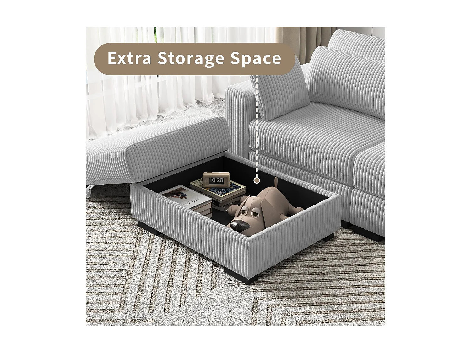 Canapé 2 places en velours côtelé gris avec coussins, sofa confortable avec accoudoirs, canapé moderne compact pour salon séjour chambre