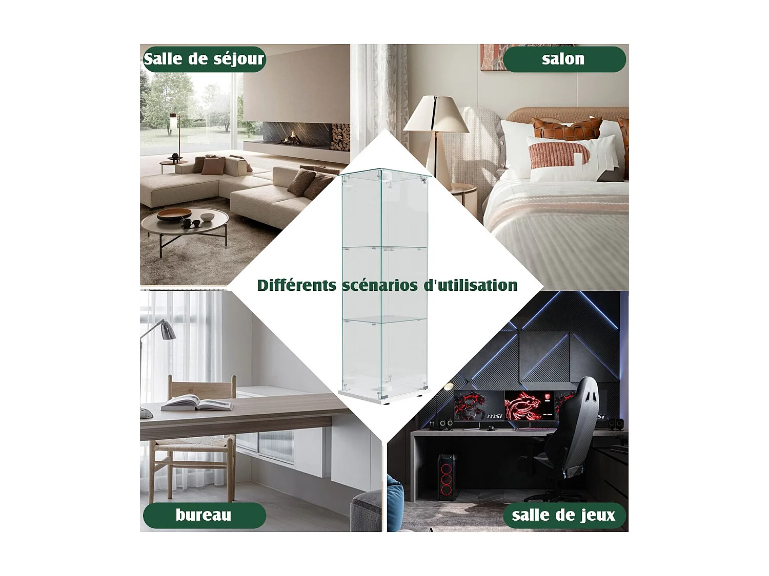 Vitrine en Verre avec LED, Armoir de Vitrine pour Collection Moderne avec 1 Portes et 3 étagères en Verre ESG, pour Le Bar, Le Salon, 123 x 40 x 35 cm, Blanc