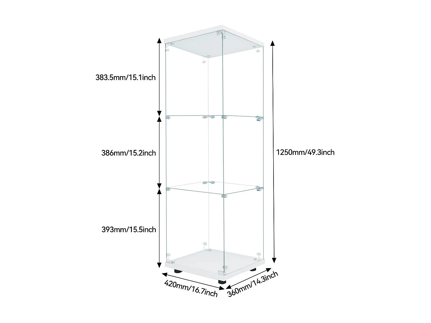 Vitrine en verre Blanc, colonne vitrine de salon, meuble vitrine moderne avec étagères, armoire vitrée pour décoration et rangement