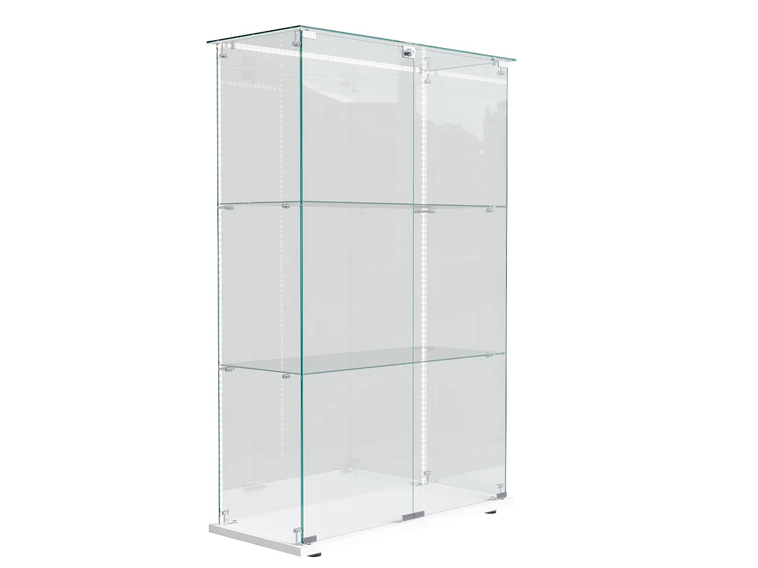 Vitrine en Verre avec LED, Armoir de Vitrine pour Collection Moderne avec 2 Portes et 3 étagères en Verre ESG, pour Le Bar, Le Salon, 79 x 35 x 124 cm, Blanc