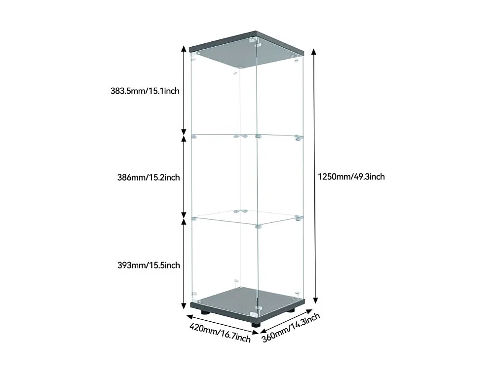 Vitrine en verre noire, colonne vitrine de salon, meuble vitrine moderne avec étagères, armoire vitrée pour décoration et rangement