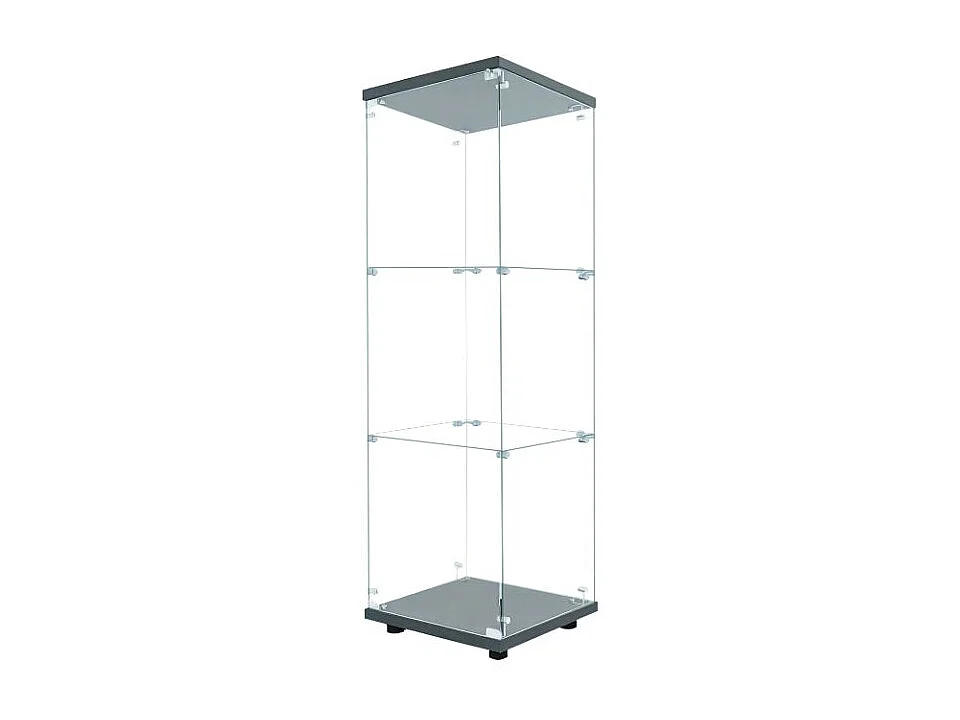 Vitrine en verre noire, colonne vitrine de salon, meuble vitrine moderne avec étagères, armoire vitrée pour décoration et rangement