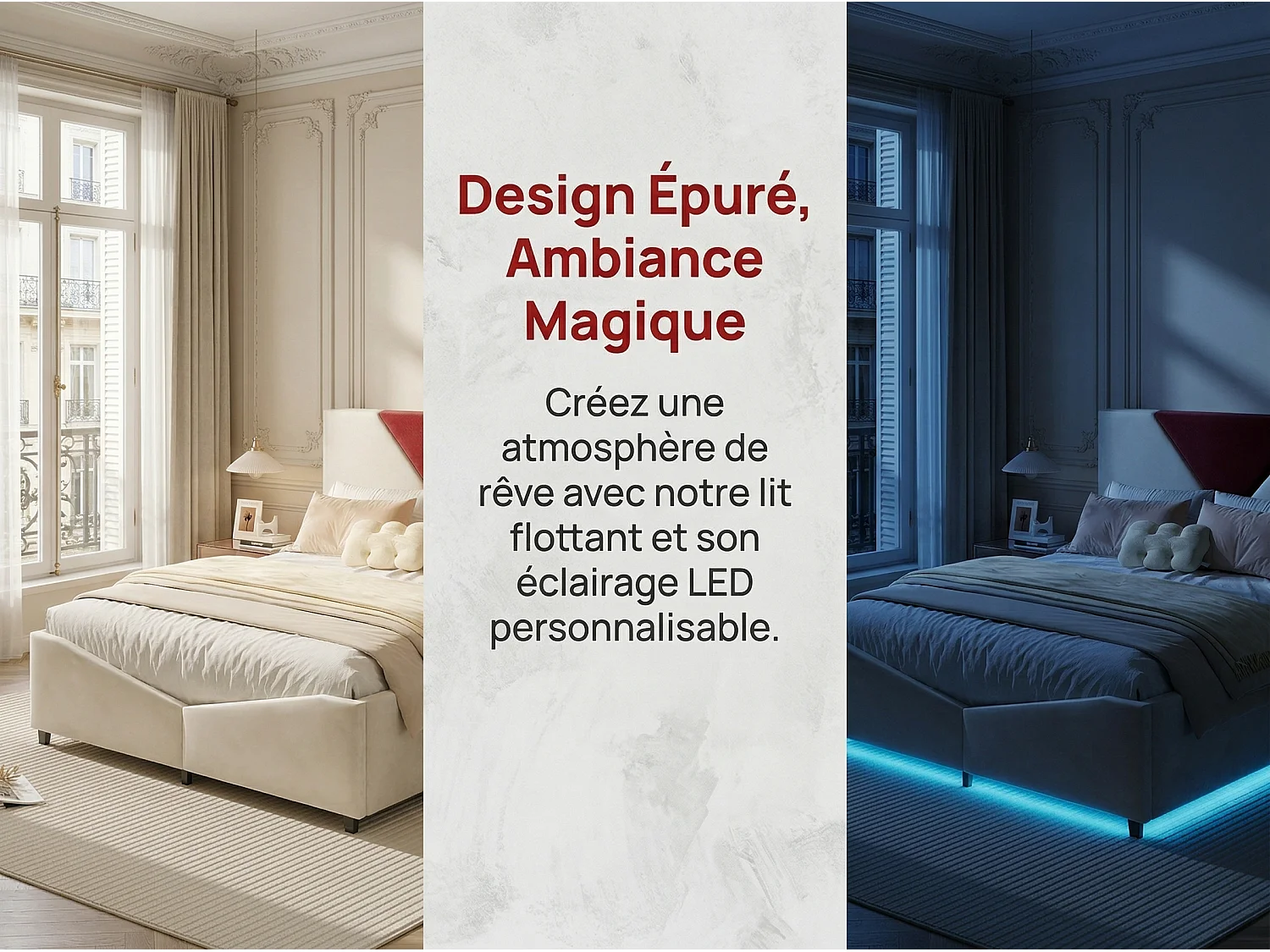 Lit 140x200 cm avec rangement latéral, cadre de lit rembourré bicolore, grande capacité, sommier à lattes, design moderne