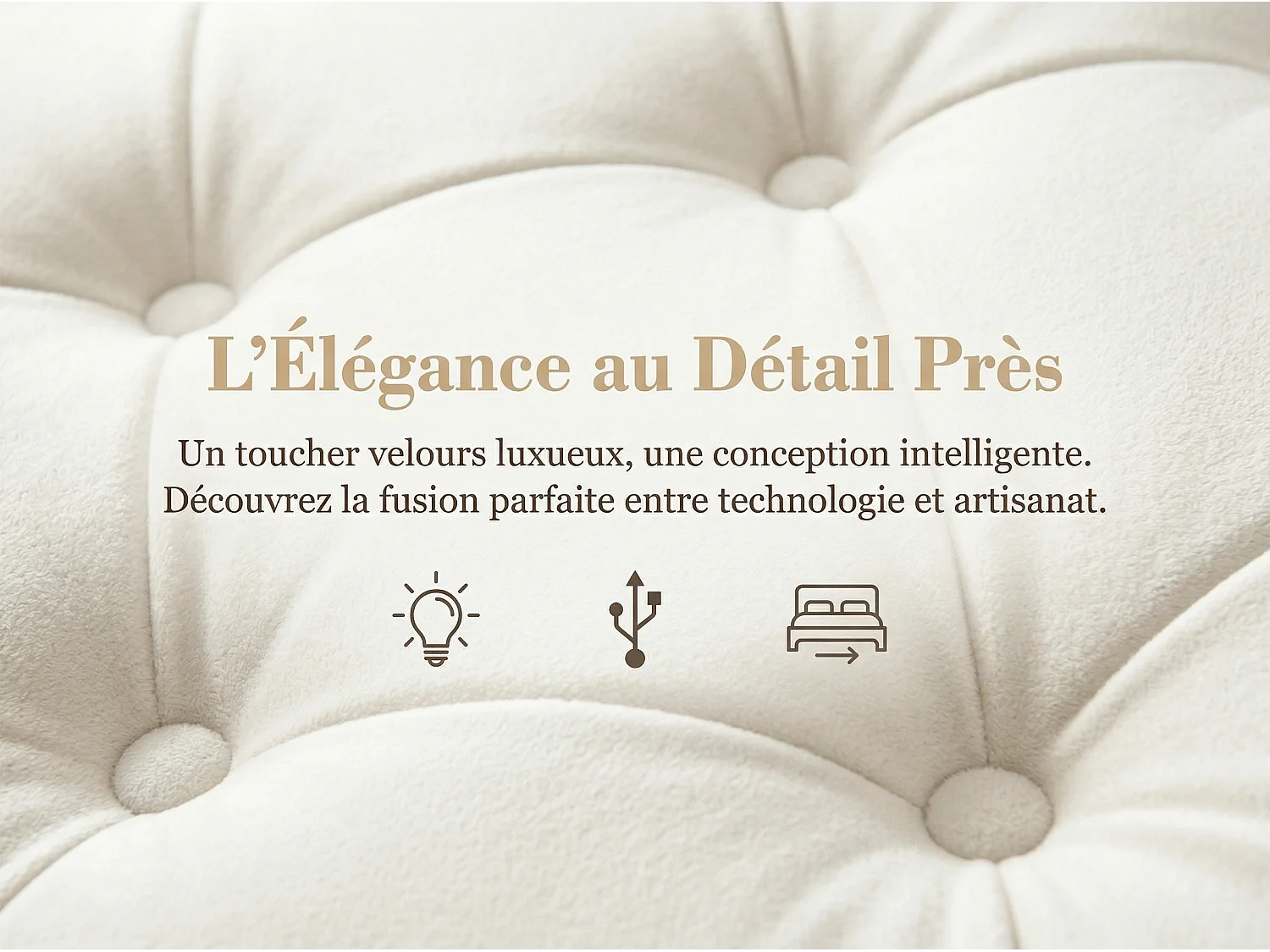 Lit 140x200 cm avec coffre et rangement, LED, USB et Type-C, lit capitonné velours, sommier inclus