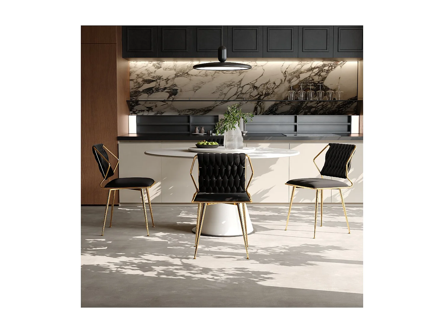 Chaise de salle à manger en velours avec accoudoirs, fauteuil rembourré confortable avec pieds métal doré, chaise moderne pour cuisine salon