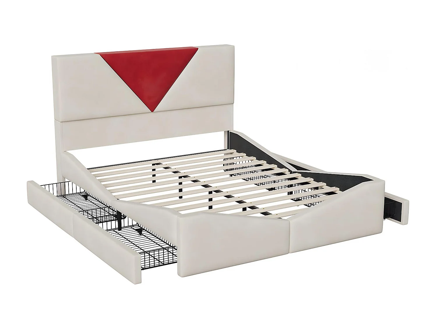 Lit 140x190 avec rangement, lit coffre tissu, tête de lit rembourrée bicolore, cadre avec sommier à lattes